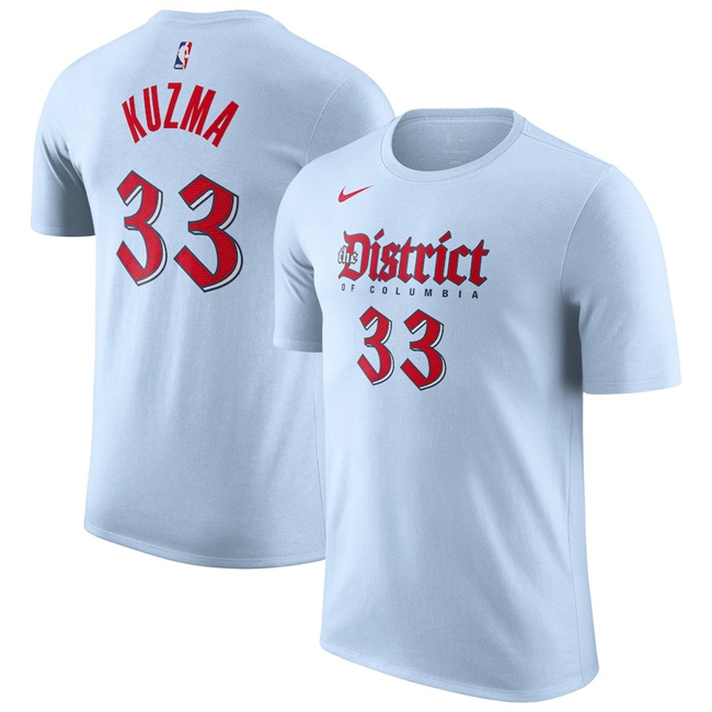 Men's Washington Wizards #33 Kyle Kuzma Powder Blue 2025 City Edition Name & Number T-Shirt