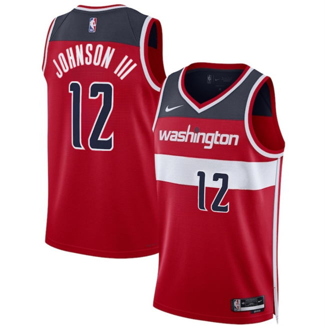 Men's Washington Wizards #12 Tre Johnson III Red 2025 Draft Icon Edition Stitched Basketball Jersey