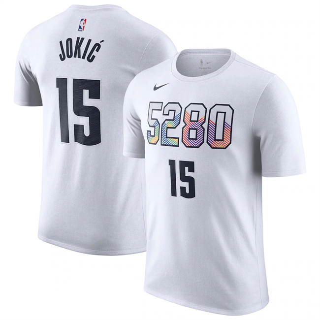 Men's Denver Nuggets #15 Nikola Jokic White 2025 City Edition Name & Number T-Shirt