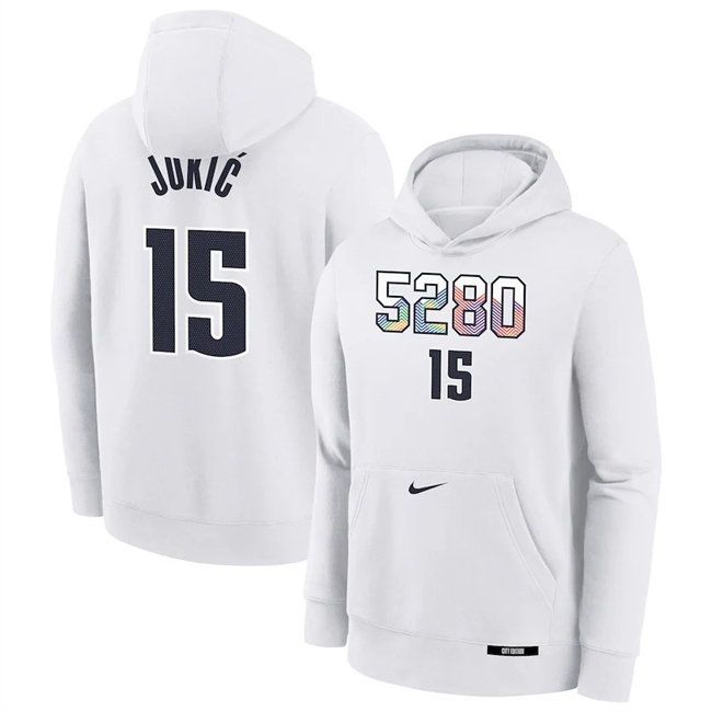 Men's Denver Nuggets #15 Nikola Joki? White 2025 City Edition Fleece Club Pullover Hoodie