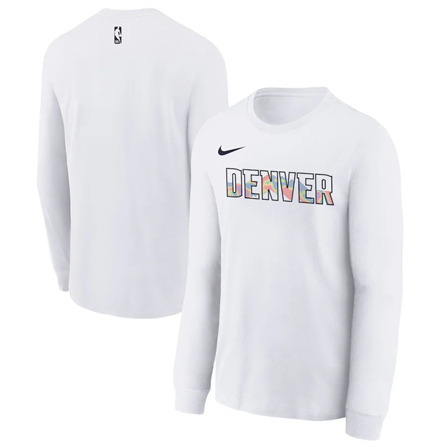 Men's Denver Nuggets White 2025 City Edition Essential Logo Long Sleeve T-Shirt