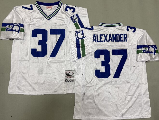 Men's Seattle Seahawks #37 Shaun Alexander White Throwback Jersey