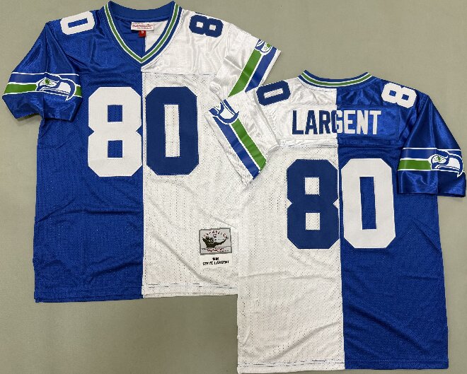 Men's Seattle Seahawks #80 Steve Largent 1985 Royal White Split Two Tone Throwback Jersey