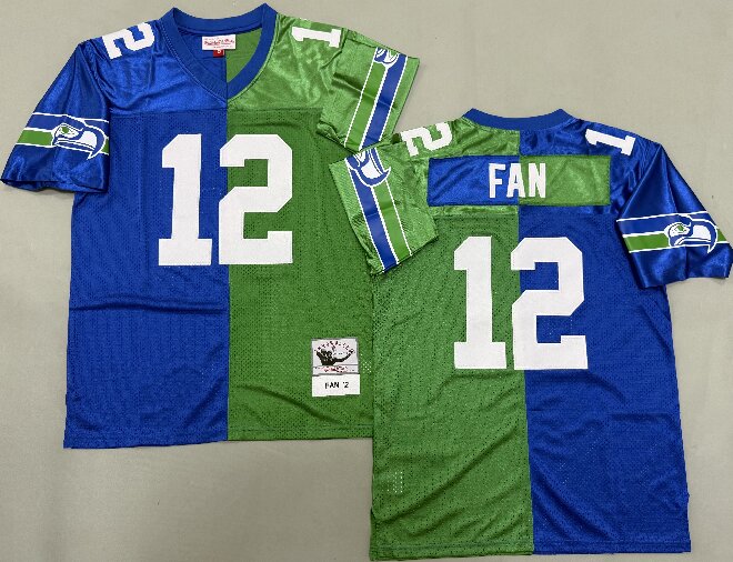 Men's Seattle Seahawks #12 Fan Royal Green Split Two Tone Throwback Jersey