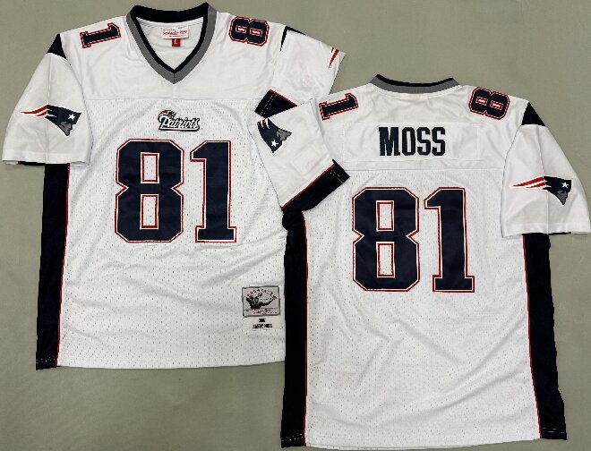 Men's New England Patriots #81 Randy Moss 2007 White Throwback Jersey