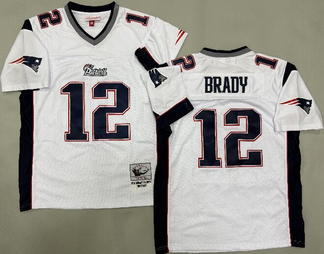 Men's New England Patriots #12 Tom Brady White Throwback Jersey