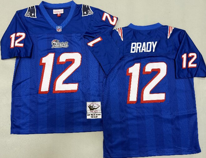Men's New England Patriots #12 Tom Brady Royal Throwback Vintage Jersey