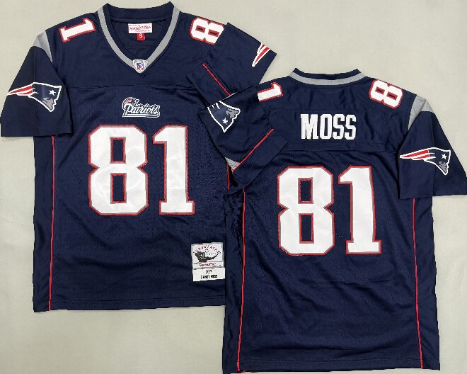 Men's New England Patriots #81 Randy Moss 2007 Royal Throwback Vintage Jersey