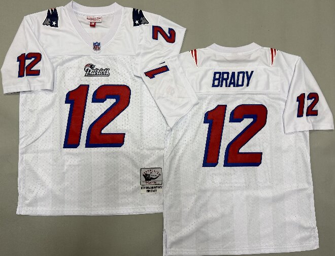 Men's New England Patriots #12 Tom Brady White Red Throwback Vintage Jersey