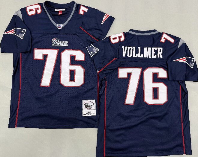 Men's New England Patriots #76 Sebastian Vollmer 2009 Navy Throwback Jersey