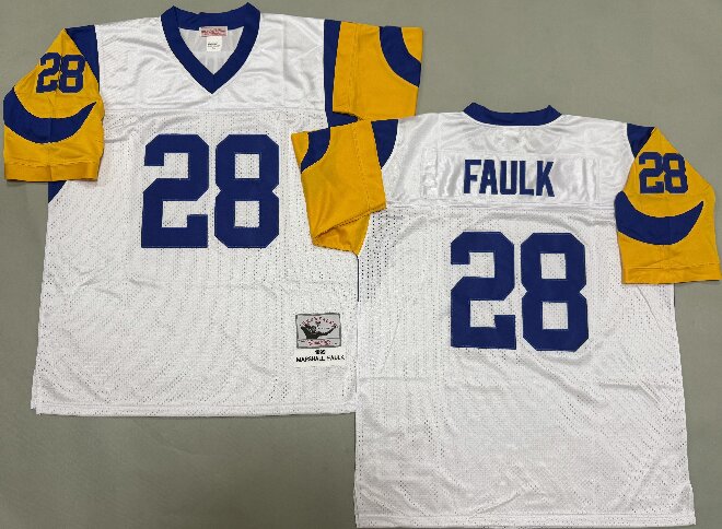 Men's  Los Angeles Rams #28 Marshall Faulk 1999 White Throwback Jersey