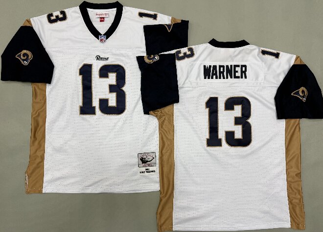 Men's  St.Louis Rams #13 Kurt Warner 2001 White Throwback Jersey