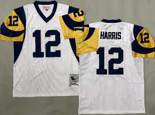 Men's  Los Angeles Rams #12 James Harris 1974 White Throwback Jersey