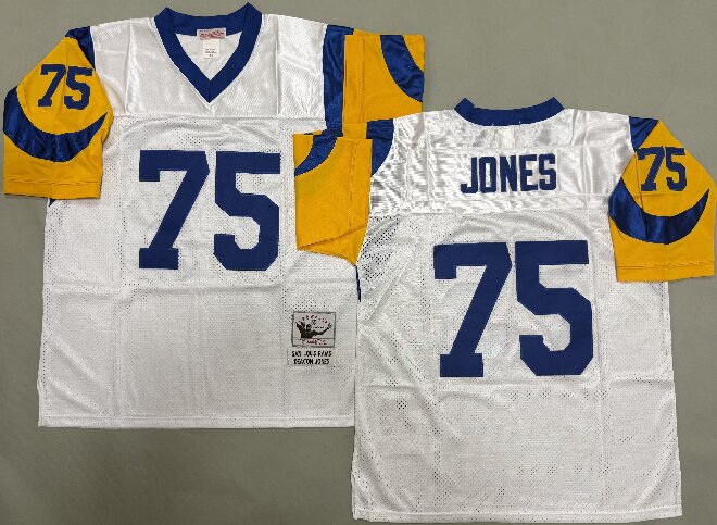 Men's St. Louis Rams #75 Deacon Jones White Mitchell & Ness Throwback Vintage Football Jersey
