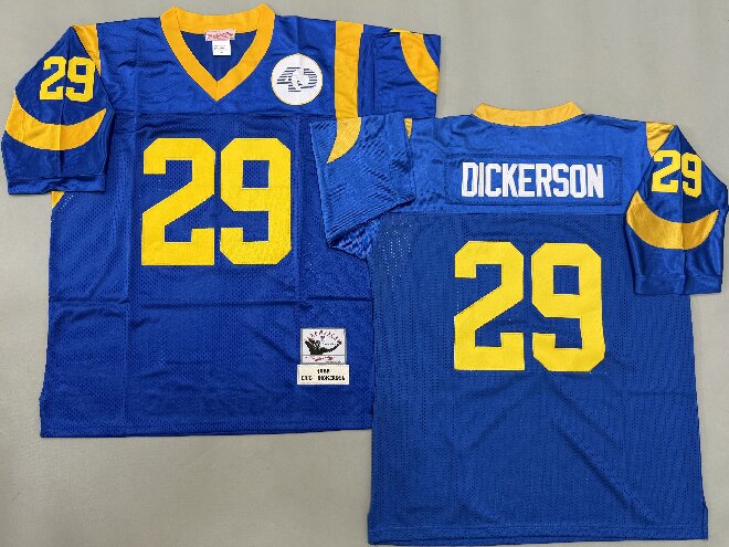 Men's  Los Angeles Rams #29 Eric Dickerson 1985 Royal 40th Anniversary Willabee Ward Patch Throwback Jersey