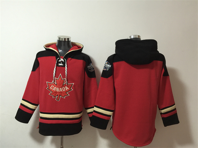 Men's Team Canada Blank 2025 Red Black Ageless Must-Have Lace-Up Pullover Hoodie