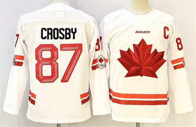 Youth #87 Sidney Crosby White With C Patch Stitched Jersey