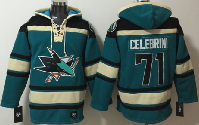 Men's San Jose Sharks #71 Macklin Celebrini Teal Lace-Up Pullover Hoodie