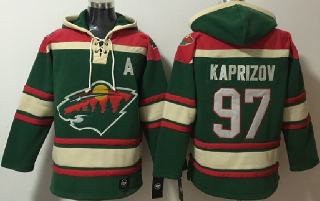 Men's Minnesota Wild #97 Kirill Kaprizov Green Lace-Up Pullover Hoodie