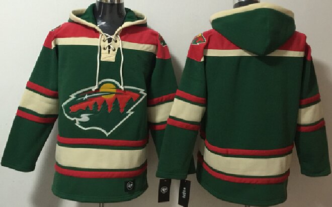 Men's Minnesota Wild Blank Green Lace-Up Pullover Hoodie