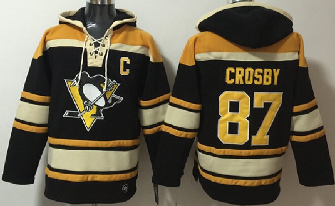 Men's Pittsburgh Penguins #87 Sidney Crosby Black Lace-Up Pullover Hoodie