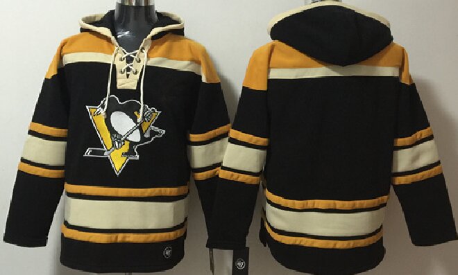 Men's Pittsburgh Penguins Blank Black Lace-Up Pullover Hoodie