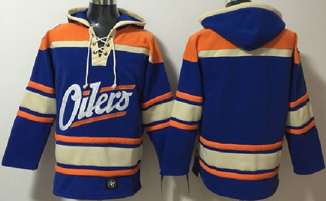 Men's Edmonton Oilers Blue Lace-Up Pullover Hoodie