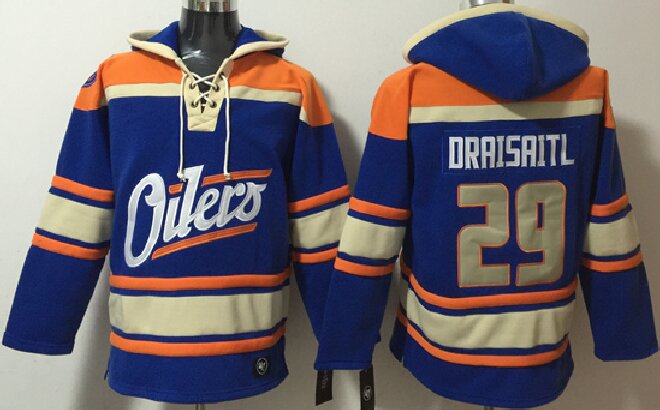Men's Edmonton Oilers #29 Leon Draisaitl Blue Lace-Up Pullover Hoodie