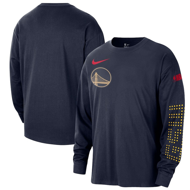 Men's Golden State Warriors Navy 2025 City Edition Courtside Max90 Heavyweight Long Sleeve T-Shirt