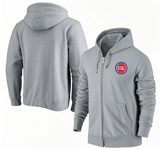 Men's Detroit Pistons Gray Primary Logo Full-Zip Hoodie