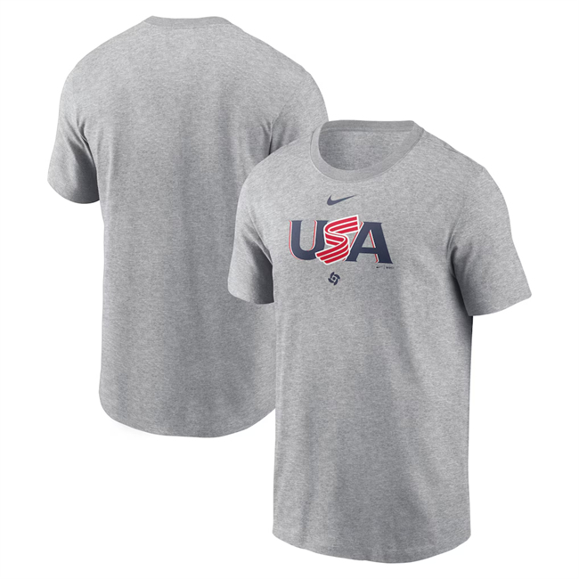 Men's USA Baseball Heather Gray World Baseball Classic Wordmark T-Shirt