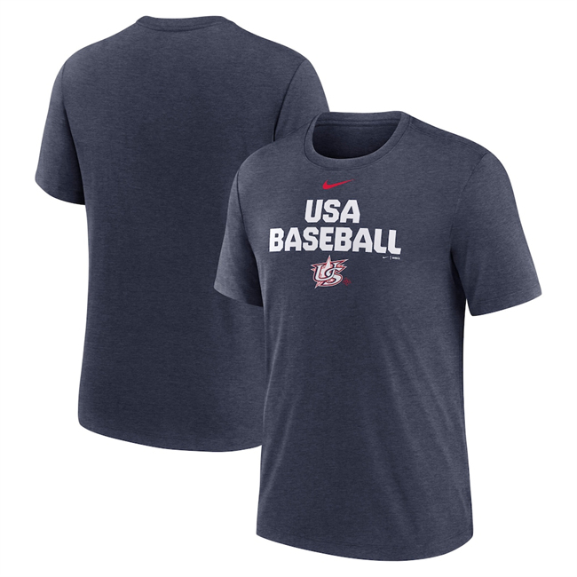 Men's USA Baseball Heather Navy 2026 World Baseball Classic Stacked Tri-Blend T-Shirt