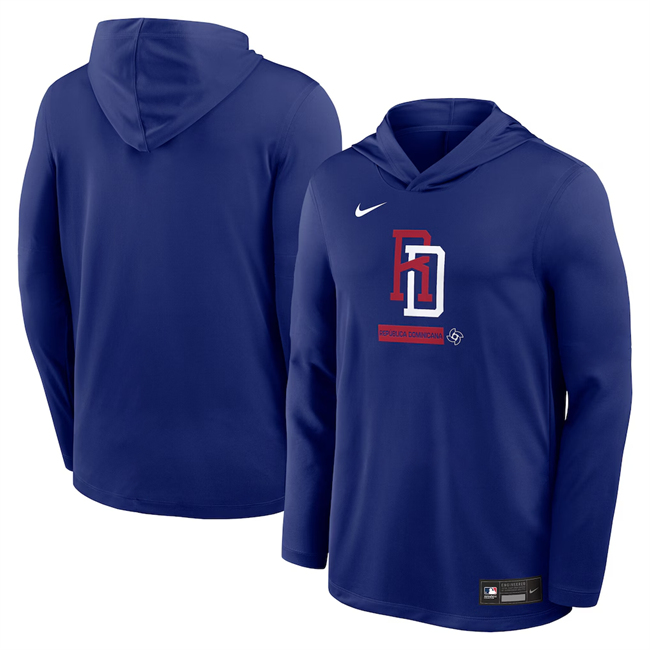 Men's Dominican Republic Baseball Royal 2026 World Baseball Classic Collection Dri-FIT Long Sleeve Hooded  T-Shirt