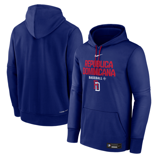 Men's Dominican Republic Baseball Royal 2026 World Baseball Classic Collection Dri-FIT Long Sleeve Hooded T-Shirt