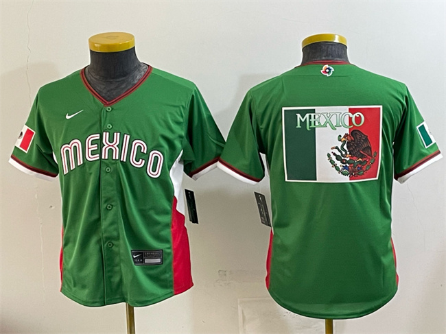 Youth Mexico Baseball Green 2026 World Baseball Classic Big Logo Stadium Stitched Baseball   Jersey