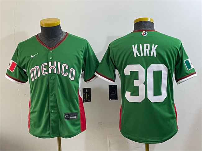 Youth Mexico Baseball #30 Alejandro Kirk Green 2026 World Baseball Classic Stadium Stitched Baseball Jersey