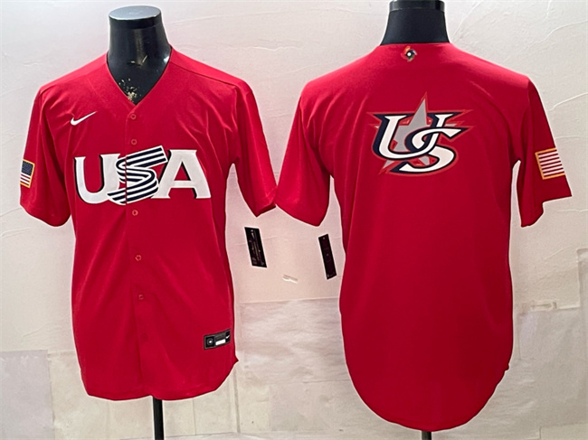 Men's USA Baseball Red 2026 World Baseball Classic Big Logo Stitched Jersey