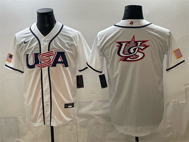 Men's USA Baseball White 2026 World Baseball Classic Big Logo Home Stadium Stitched Jersey