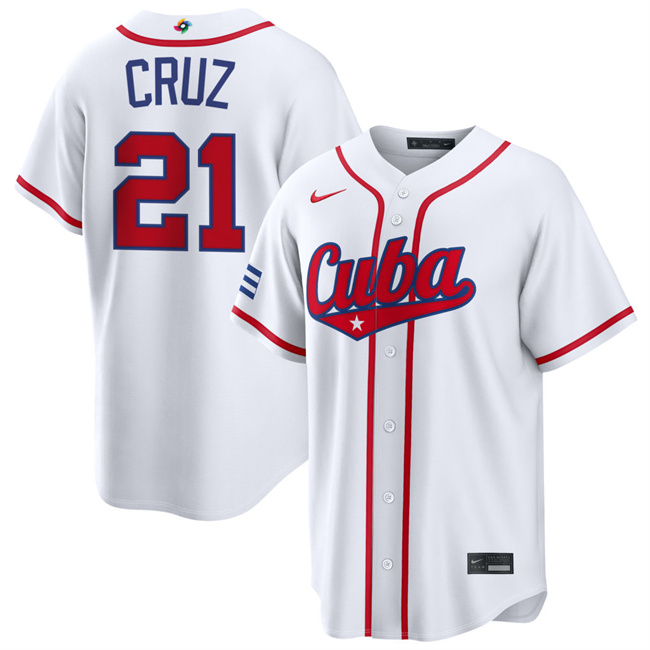 Men's Cuba Baseball #21 Naykel Cruz White 2026 World Baseball Classic Home Stadium Stitched Jersey