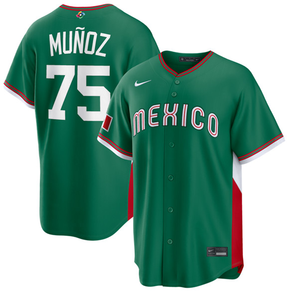 Men's Mexico Baseball #75 Andrés Mu?oz Green 2026 World Baseball Classic Stadium Stitched Jersey
