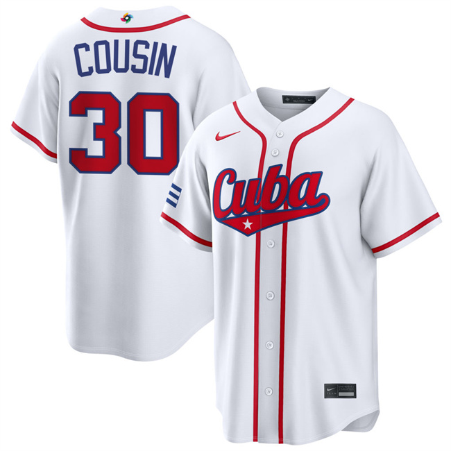 Men's Cuba Baseball #30 Josimar Cousin White 2026 World Baseball Classic Home Stadium Stitched Jersey