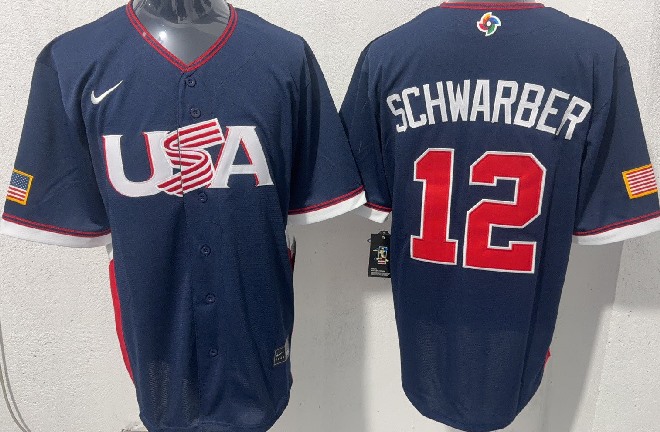 Men's USA Baseball #12 Kyle Schwarber  Navy 2026 World Baseball Classic Home Stadium Stitched Jersey