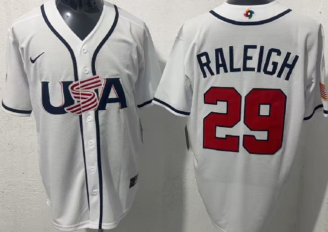 Men's USA Baseball #29 Cal Raleigh White 2026 World Baseball Classic Stadium Stitched Baseball Jersey