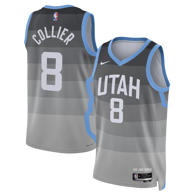 Men's Utah Jazz #8 Isaiah Collier Grey 2026 City Edition Stitched Basketball Jersey