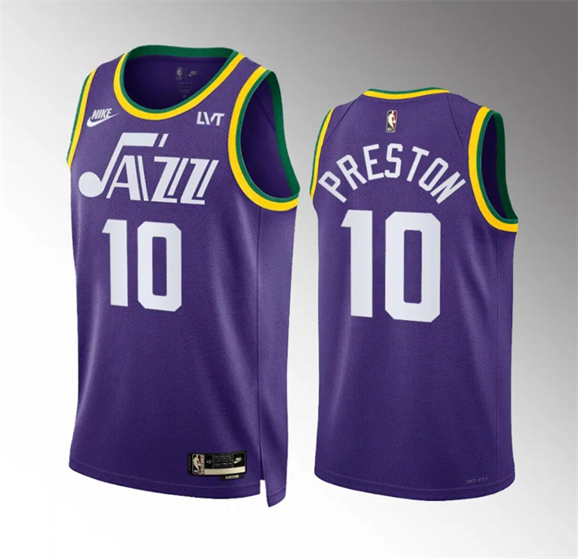 Men's Utah Jazz #10 Jason Preston Purple 2024 City Edition Stitched Basketball Jersey