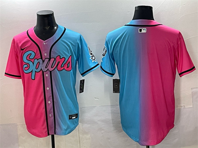 Men's San Antonio Spurs Blank Pink Blue Limited Stitched Baseball Jersey