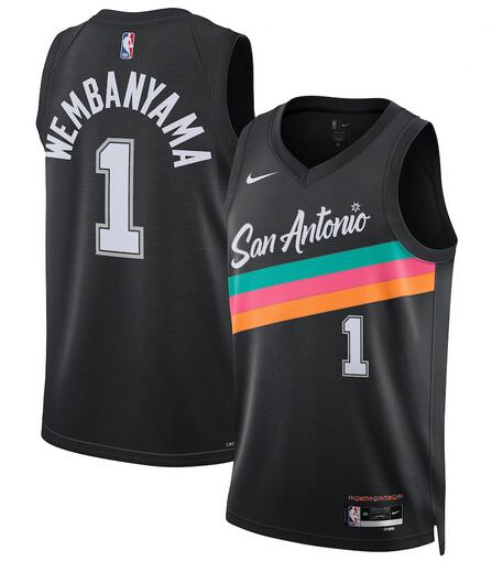 Men's San Antonio Spurs #1 Victor Wembanyama Black 2026 City Edition Stitched Basketball Jersey