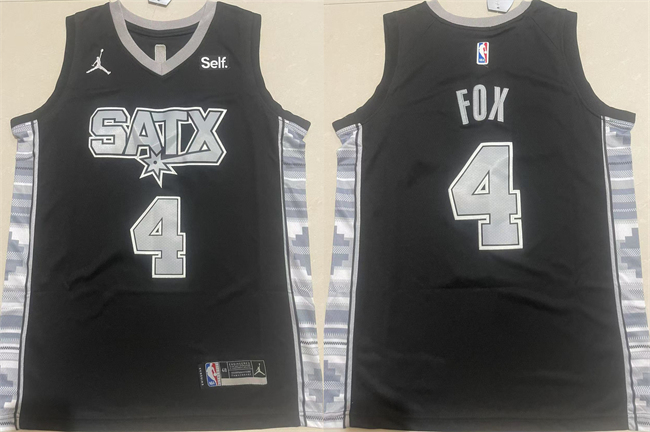 Men's San Antonio Spurs #4 De'Aaron Fox Black 2024-25 Statement Edition Stitched Basketball Jersey