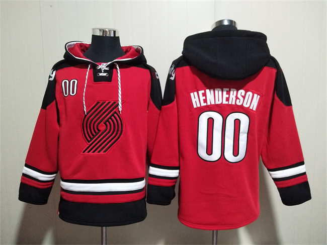 Men's Portland Trail Blazers #00 Scoot Henderson Red Lace-Up Pullover Hoodie