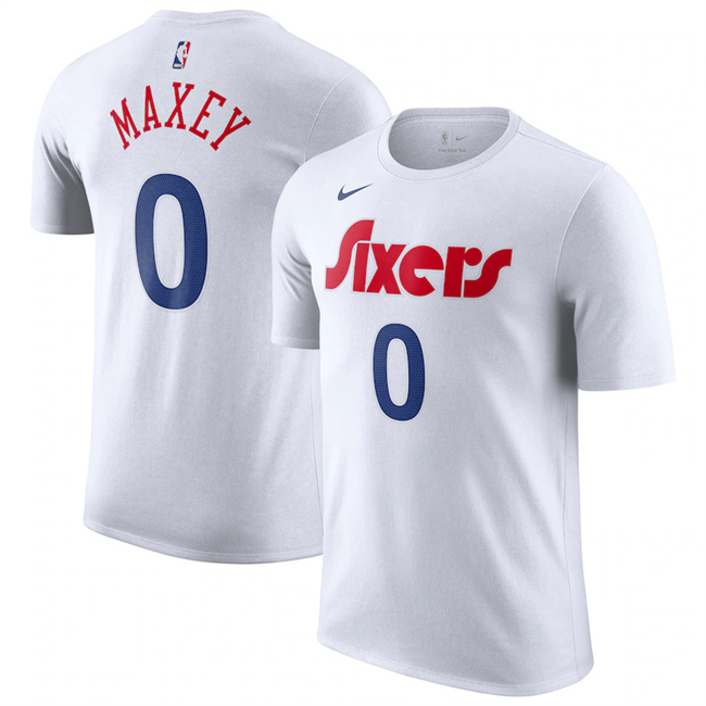 Men's Philadelphia 76ers #0 Tyrese Maxey White 2025 City Edition Name & Number T-Shirt